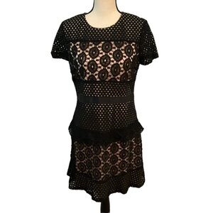 Aqua Black Lace Mini Dress With Nude Slip Size Large